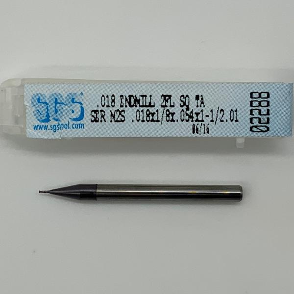 SGS Solid Carbide 2 Flute Endmill .018 Cutting Dia X .054 Flute Length