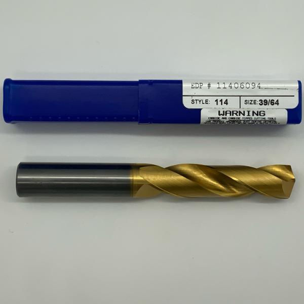 CJT Solid Carbide 2 Flute Drill .6094 (39/64”) Cutting Dia X 2.20 Flute Length