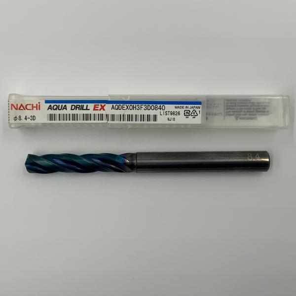 Nachi Solid Carbide 3 Flute Drill .3307 (8.4mm) Cutting Dia X 1.65 Flute Length Coolant Thru