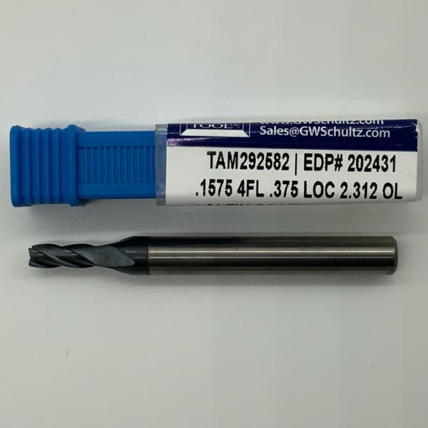 GWS Solid Carbide 4 Flute Endmill .1575 (4mm) Cutting Dia X .375 Flute Length With .250 Shank