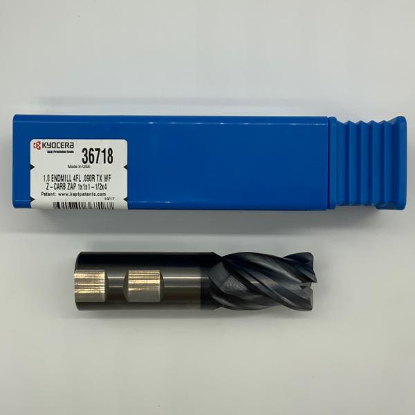 Kyocera Solid Carbide 4 Flute Endmill 1.00 (25.4) Cutting Dia X 1.5 Flute Length With .090 Corner radius