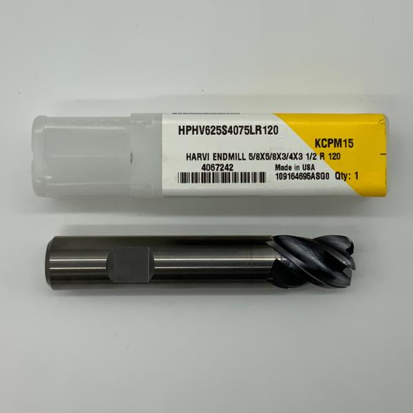 Kennametal Solid Carbide 4 Flute Endmill .6250 (5/8”) Cutting Dia X .75 Flute Length With .120” Corner Radius