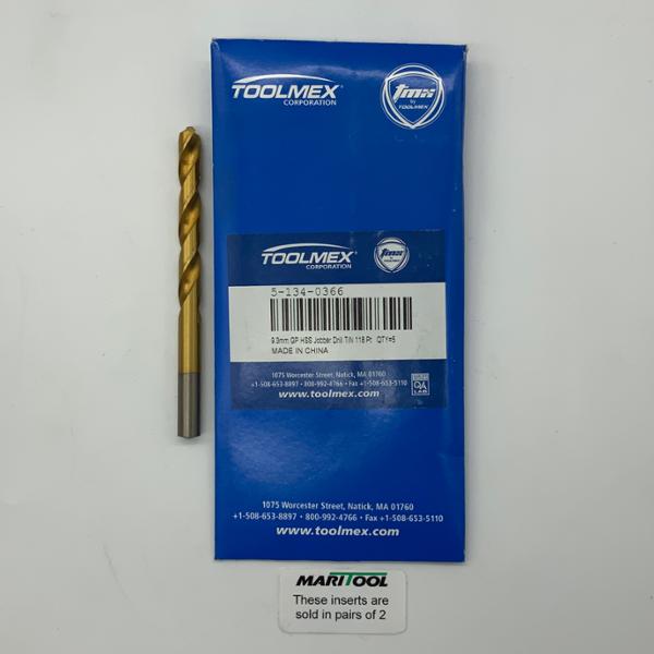 ToolMex HSS 2 Flute Drill .3661 (9.3mm) Cutting Dia X 2.68 Flute Length