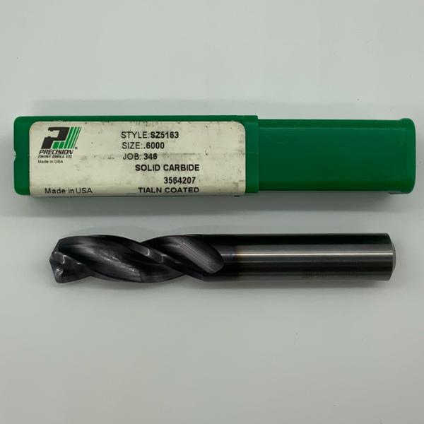 Precision Twist Solid Carbide 3 Flute Drill .6000 (15.24mm) Cutting Dia X 1.65 Flute Length